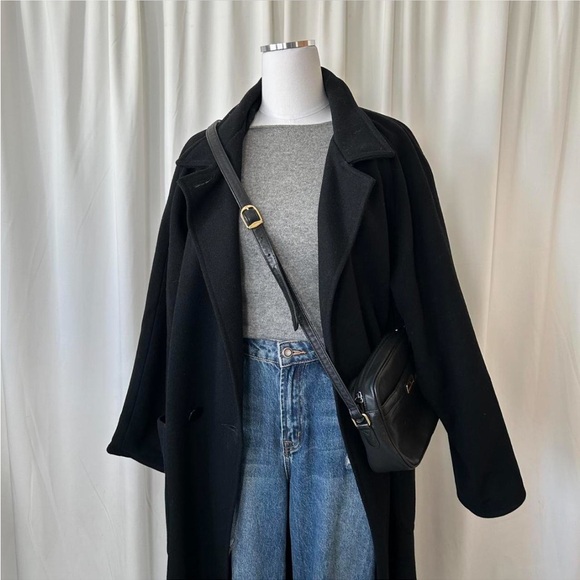 Vintage 80s Central Park double-breasted Wool black full-length overcoat size 14 - Picture 6 of 8